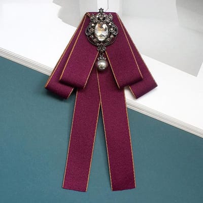 Vrouwelijke Zwarte Lint Strik Voor Vrouwen Parel Kristal Hanger Broches Speld Shirt Professioneel Pak Strik Kleding Decoratie brown