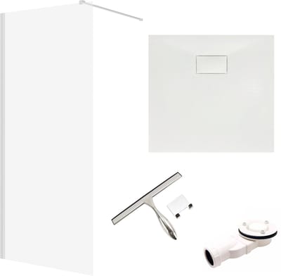 Ketil Vidar doucheset met glaswisser 80 x 80 cm chroom/wit - walk-in douchewand met douchebak