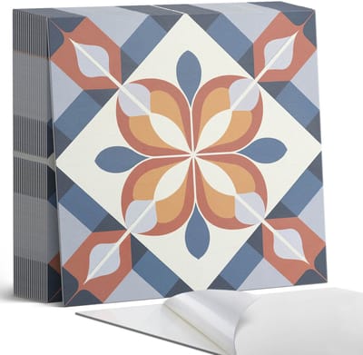 Coloray Plaktegels - Geometrisch bloemenpatroon Zelfklevende Tegels - 20 cm x 20 cm - Rood Plaktegels - 20 stuks - Vierkant PVC Tegels - Plaktegels Badkamer - Plaktegels Vloer - Vinyl Tegels - Wandtegel Zelfklevend