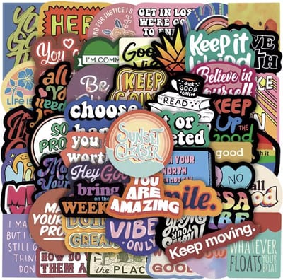*** 50 Quote Sticker Texten mix met 50 verschillende stickers - voor Fiets, Step, Laptop, Skateboard, Koffer, Helm,etc. - van Heble® ***