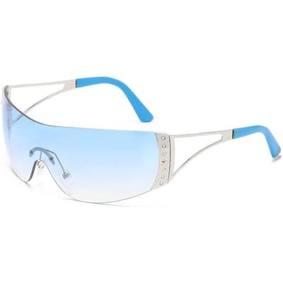 Lunettes de soleil sans monture incrustées de diamants Y2k Technologie future Lunettes de soleil sportives Miroir Lunettes de soleil européennes et américaines