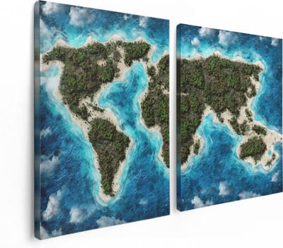 Artaza Canvas Schilderij Tweeluik Eilanden Wereldkaart - 120x80 - Foto Op Canvas - Canvas Print