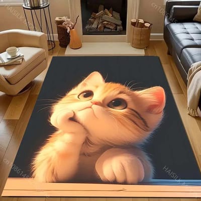 3D HD Kat in Fantasiepatroon Tapijt voor Slaapkamer Woonkamer Bedzijde Bank Vloermat Modern Huisdecoratie Gebiedskleed Machinewas CADEAU 60*90cm