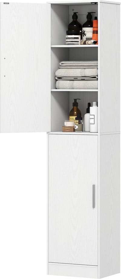 HOMCOM Bathroom Cabinet-Spanplatte, MDF-40L x 35B x 180H cm-Weiß