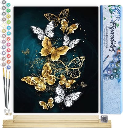 Figured'Art Schilderen op Nummer Volwassenen canvas Feeën Vlinders - Handwerk acrylverf Kit DIY Compleet - 40x50cm met DIY houten lijst