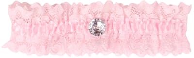 Roze kousenband met kant en strass knoopje