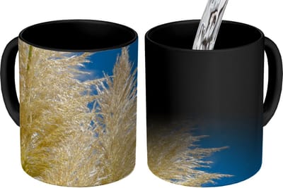 Magische Mok - Foto op Warmte Mokken - Koffiemok - Planten - Pampasgras - Lucht - Magic Mok - Beker - 350 ML - Theemok