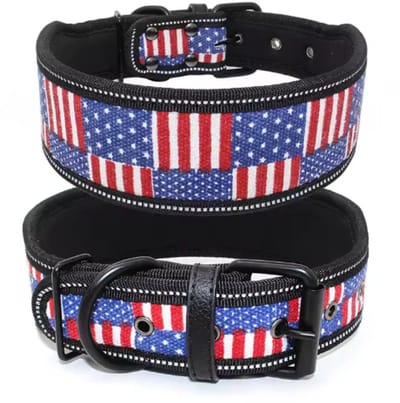 Reflecterende Hondenhalsband Amerika USA | Stevige Honden Halsband met Amerikaanse Vlag Design | Maat M | Halsband voor grote honden | Petshop Seven®