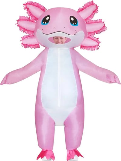KIMU® Opblaas Kostuum Axolotl - Opblaasbaar Pak - Salamanderpak Mascotte Opblaaspak - Opblaasbare Reptiel Amfibie Volwassenen Dames Heren Festival