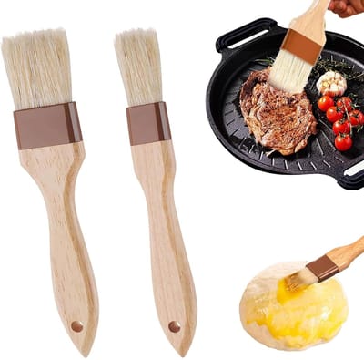 2 stuks levensmiddelenkwasten, pastry kwast, kookkwast, bakborstel, natuurlijke haren, braadborstel voor koken en olieborstel voor het koken, natuurlijke haren, kookborstel voor olie en saus