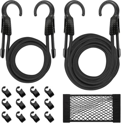 Spanrubber met Haken - Expander Elastiek Koord - Vastzetten Tuin Fiets - Verstelbaar Winddichte Gesp - 1.5m 3m - Zwart