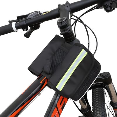 Fietstas - Waterproof bicycle storage bag - Reflective bike bag - Frametas - Phone mount top tube bag - Cycling pouch - 2.56 inch phones - Cycling accessories - Zwart