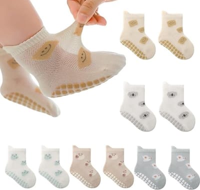 Antislipsokken voor baby's en peuters - 5 paar -S- trainingssokken - dierenpatronen - babyvloersokken - peutersokken voor binnen - herfst en winter - ademende antislipsokken voor kinderen - peutersokken - schattige dierensokken