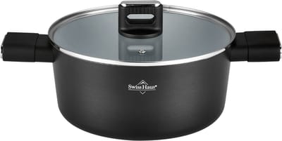 Swiss Haus® SCC20B Braadpan Inductie Ø 20 cm – 2,6L Soeppan – PFAS Vrij – Sapphire™ Keramische Antiaanbaklaag – Pan Met Glazen Deksel – Geschikt Voor Alle Warmtebronnen – Zwart