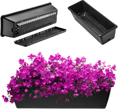 KADAX Bloembak 60 cm antraciet - Kunststof plantenbak met onderzetter - Duurzaam en onderhoudsvriendelijk - Voor bloemen en kruiden buiten