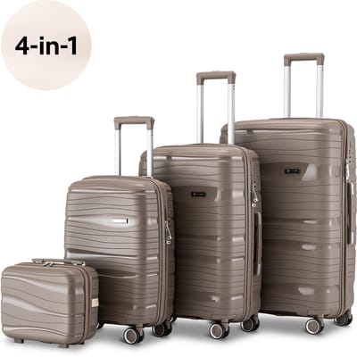 SKYCASES Travel One 4-delige Kofferset – Handbagage & Check-in Koffers – 32L/60L/98L – Cijferslot – 360° Geruisloze Wielen – Lichtgewicht & Stevig – Modern Design - Champagne