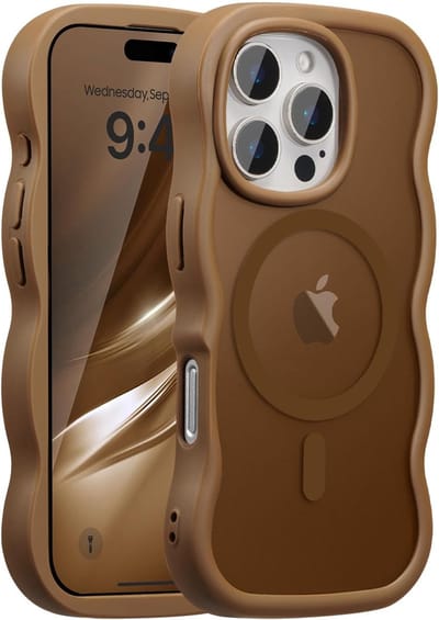 YPCd MagSafe Hoesje Geschikt voor Apple iPhone 16 Pro Max – Shockproof TPU – Curly Wave Backcover – Anti-Slip – Koffiebruin
