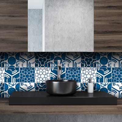 Zelfklevende muurtegelstickers voor keuken en badkamer - 24 etnische Sapporo cementtegelstickers - 24 stickers van 15x15 cm