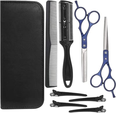Kappersschaar Set - Scheren Set - Haar Knippen - Roestvrij Staal - 8 Delig - Blauw