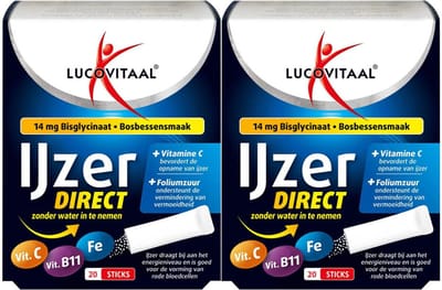 Lucovitaal IJzer Bisglycinaat Direct Bosbessensmaak - 2 x 20 sachets - Voordeelverpakking