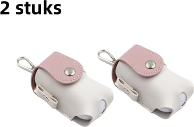 2 stuks - bijpassende golftas - sleutelhanger voor aan de taille - kleine golftas - draagbaar - mini-golfbalbeschermtas - roze deksel + witte behuizing