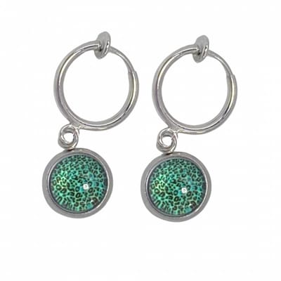 Klem oorbellen -groen- panter- zilverkleur- geen gaatje- Charme Bijoux