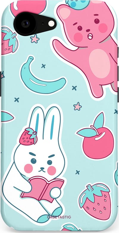 Casetastic hoesje geschikt voor Apple iPhone 16e / Apple iPhone 17e - MagSafe - Dubbellaagse bescherming - Fruitige vriendjes - Fashion Case - Mintgroen Lichtgrijs Lichtroze Wit