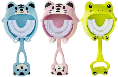 Dailygoods- Kindertandenborstel U-vormig - 360° Reinigingskop - Ergonomisch Ontwerp - Cartoonafbeeldingen - Set van 3 - Goede Mondhygiëne - Tandenborstel