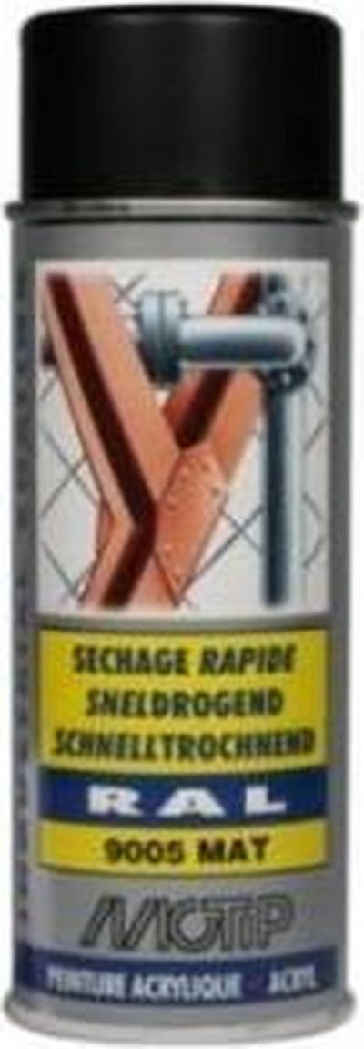 Motip industrial acryllak mat RAL 9005 diep zwart - 400 ml.