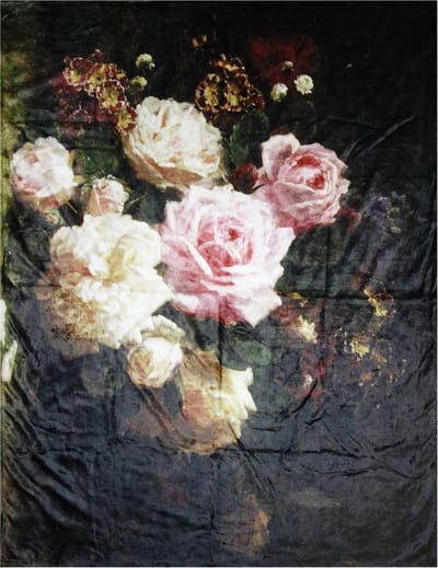 Clayre & Eef Plaid 130x170 cm Zwart Roze Polyester Rechthoek Bloemen Deken