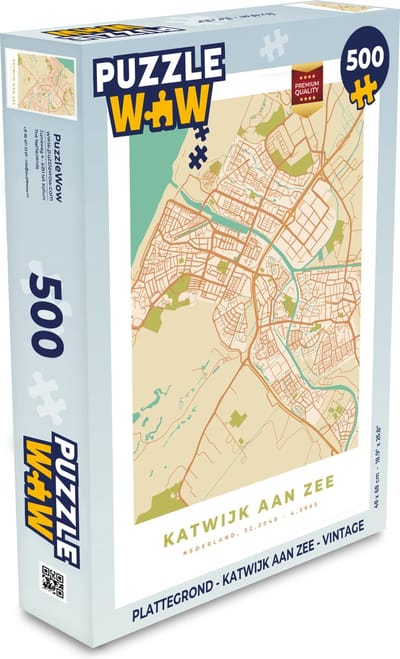 Puzzel Plattegrond - Katwijk aan Zee - Vintage - Legpuzzel - Puzzel 500 stukjes - Stadskaart