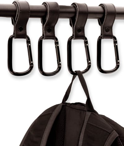 Brute Strength – Multifunctionele klittenband haak - Zwart - 4 stuks - Tassenhaak - Stroller straps – Buggy haak - Tassenhanger - Kinderwagen Tashaak – Buggy accessoires - Karabijnhaak - Golf handdoek haak - Musketonhaak