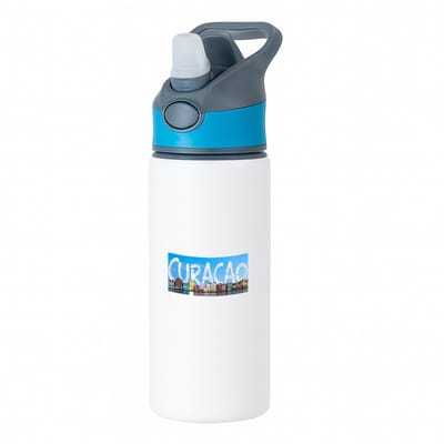 Hacebo® - Curacao waterfles met rietje blauw - Wereld - Vakantieliefhebber - Antillen - handelskade - water fles - 650ML