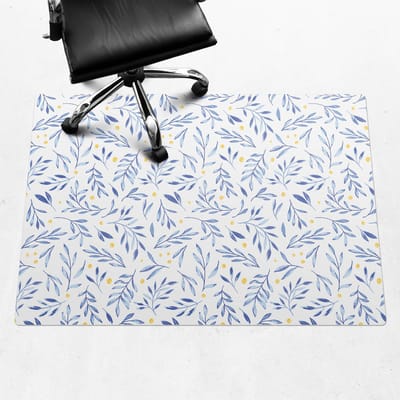 Wallfluent - Vloerbeschermer Aquarelbladeren - 140x100 cm - Blauw Bureaustoel Vloerbeschermer - Rechthoekig - Vloerbeschermer PVC-Computer Stoel Mat-Werkplekdecoraties - Boho-patroon