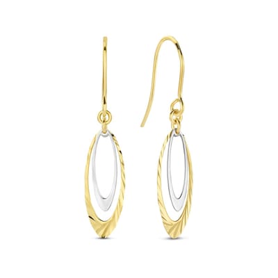 New Bling Oorbellen – 9NBG-1084 – 14K Goud – Blad Design Gehamerd – Two Tone – 26 mm
