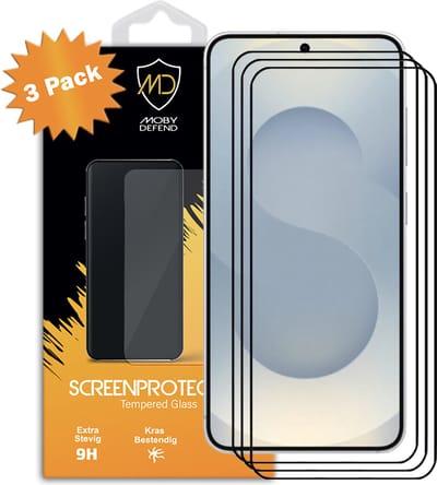 3-Pack MobyDefend Screenprotectors - Geschikt voor Samsung Galaxy S25 - Screensavers Met Zwarte Randen - Gehard Glas