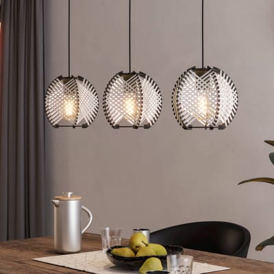 EGLO Hanglamp Waverton, zwart/wit, lengte 92 cm, staal/stof