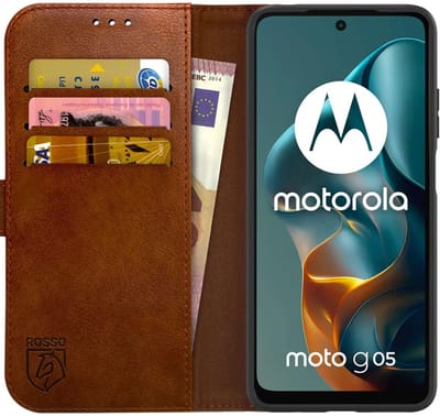 Rosso Element Geschikt voor Motorola Moto G05 | Wallet Book Case | Portemonnee Hoesje | 3 Pasjes | Magneetsluiting | Stand Functie | Bruin