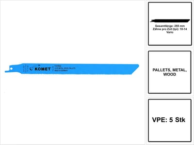 Komet reciprozaagblad PALLETS 225 mm 10-14 tpi 5 stuks ( 501.400 ) HSS-BI-metaal Vario