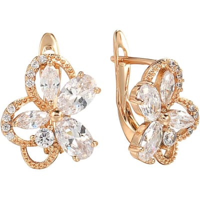 Boucles d'oreilles Couleur Or Rose de Luxe pour Femmes Zircon Naturel Boucles d'oreilles Papillon Fleur Mariage Nuptial Quotidien Bijoux Fins beige