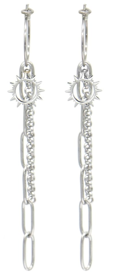 Oorbellen Zon - Oorringen - RVS - 7x2 cm - Zilverkleurig
