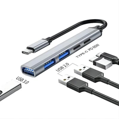 5-in-2 USB C Hubs USB 3.0 HUB USB C Docking Station Type C naar USB TYPE-C PD 65W USB Splitter Adapter OTG Voor PC Accessoires gray