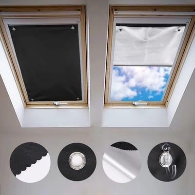 Thermisch Rolgordijn voor Dakramen met Zilver Coating - Zonnebescherming en Blackout Functie, Geschikt voor VELUX GGU GGL GPU GPL GHL GTU GTL GXU GXL (zonder boren, met zuignappen, afmetingen 37 x 58 cm)