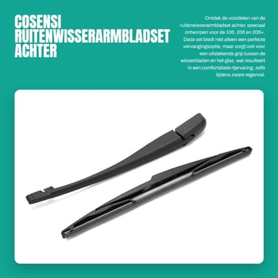 Dailygoods- Ruitenwisserarmbladset Achter - Compatibel met 106/206/206+ - Grafietgecoat Blad - Hoge Treksterkte - Geruisloze Werking - Goede Pasvorm - Ruitenwisser