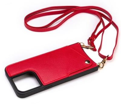 CaseBoutique Backcase hoesje geschikt voor iPhone 15 Pro - Effen Rood - Kunstleer - met Crossbody Koord & Pashouder