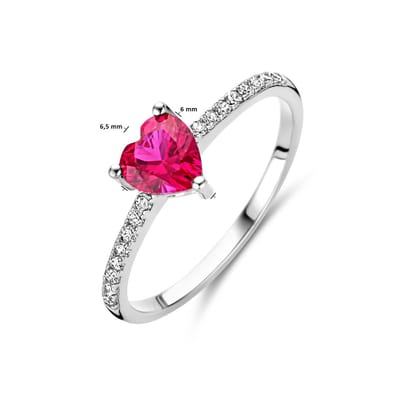 Gerhodineerd Zilver Ring Hart Corundumkleurig En Wit Met Zirkonia 1338489