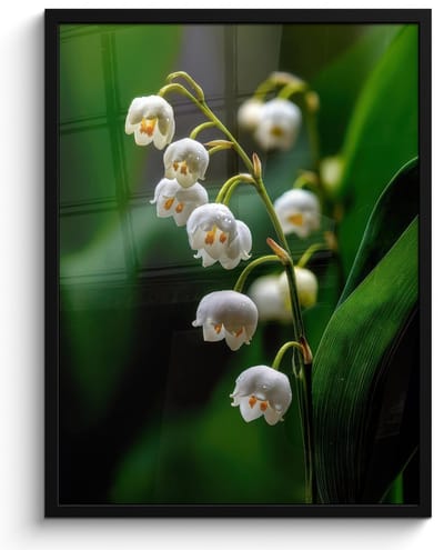 Poster in lijst - Fotolijst 50x70 cm - Posters - Bloemen - Wit - Bladeren - Lelietjes - Posterlijst zwart - Decoratie - Wanddecoratie woonkamer - Muurdecoratie slaapkamer