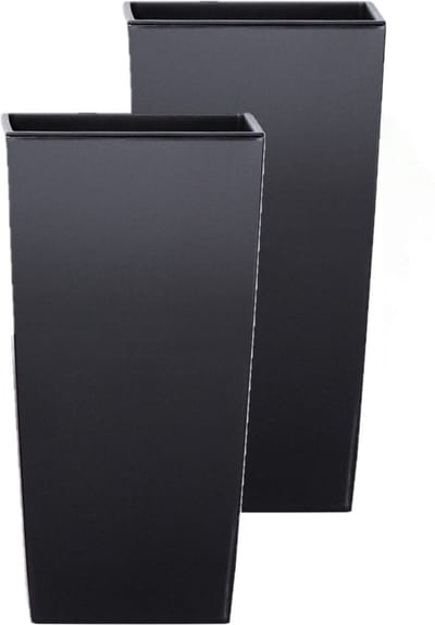 Bloempot/plantenpot Urbi - Set van 3x stuks - antraciet - kunststof - 24 x 24 x 45 cm - Hoog - met binnenpot - tuin potten