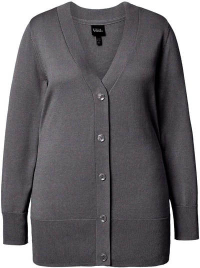 Ulla Popken - Dames - Vest V-hals knoopsluiting fijn breisel - Antraciet melange - Maat 46+