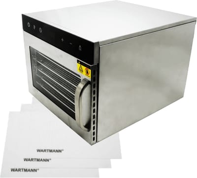 Wartmann Voedseldroger set- Nieuwste Model Dehydrator - 6 laags Droogoven - 3 Siliconen Bakmatten - Droogoven WM 2206 DH - Dubbelwandig RVS - 72-Uurs Timer - 25°C tot 90°C – LED-bedieningspaneel